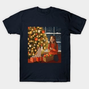 Cat and Christmas Tree T-Shirt